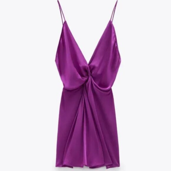 NWT Zara Magenta Purple Satin Knot Twist Front Top - Picture 2 of 4